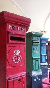 Post office box in red, green and blue color in Colombo, Sri Lanka.
